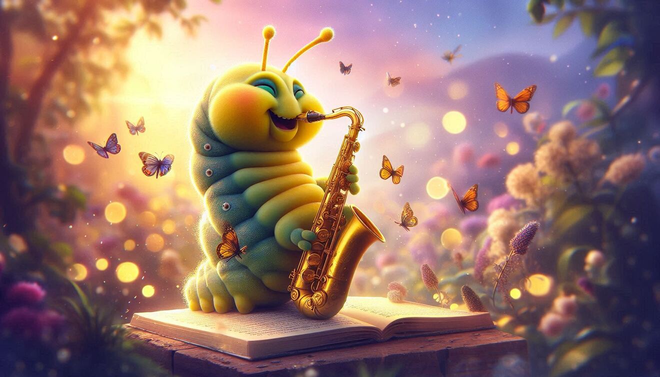 Caterpillar playing the Saxophone